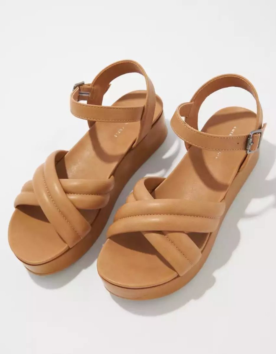 Compensées American Eagle AE Crossover Rembourré Sandal Marron Femme | OXJ-01073725